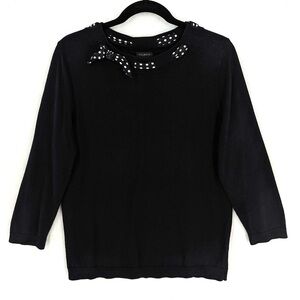 Talbots Black Top with Polka Dot Collar